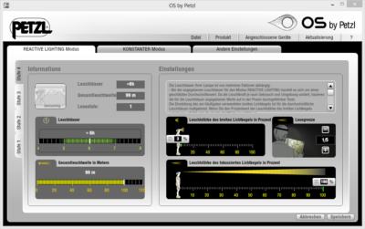 Dialog eigenes Profil definieren im reaktiven Modus von Petzl NAO - Mein Test der Stirnlampe