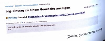 Logeintrag von Bernhard Hoecker aus seinen Buch "Neues aus Geocaching"