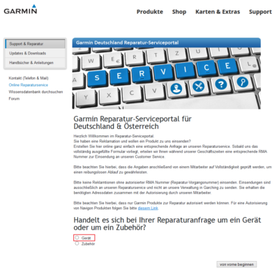 Garmin Support - Webseite 2