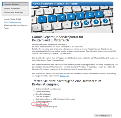 Garmin Support - Webseite 3