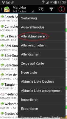 c:geo Alle Geocaches aktualisieren