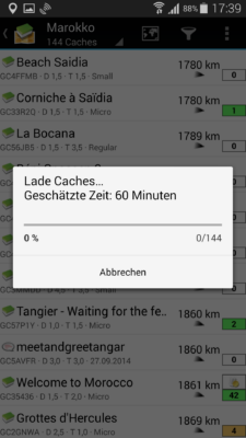 c:geo Progressbar bei Geocaches importieren 