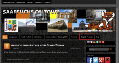 Screenshot von Saarfuchs on Tour! Menüpunkt "Blogs & Podcasts"