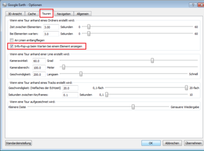 Google Earth Pro - Tour Optionen