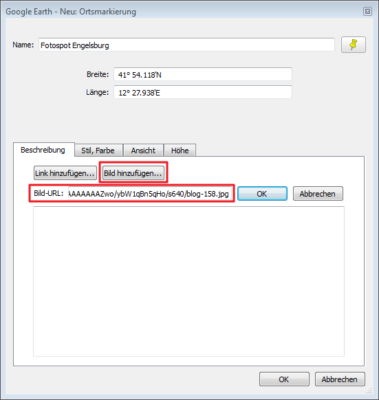 Google Earth Pro - Bild in Wegpunkt einfügen