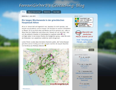 Blogvorstellung FerrariGirlNr1s Geocaching-Blog: Screenshot vom Blog