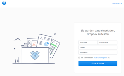 Dropbox für Geocacher: Screenshot Dialog zur Erstellen eines Kontos
