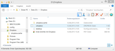 Dropbox für Geocacher: Screenshot Dropbox-Verzeichnis