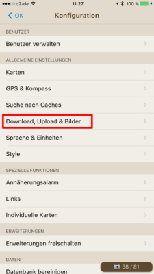 Offline-Geocaching mit Looking4Cache: Screenshot Download-Einstellungen setzen