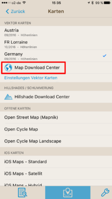 Offline-Geocaching mit Looking4Cache: Screenshot Karten-Downloadcenter auswählen