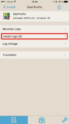 Offline-Geocaching mit Looking4Cache: Screenshot Lokale Logs auswählen