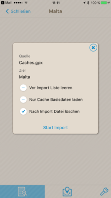 Offline-Geocaching mit Looking4Cache: Screenshot Listenoptionen einstellen