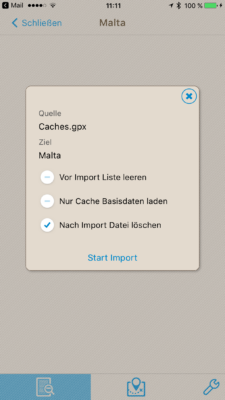 Offline-Geocaching mit Looking4Cache: Screenshot Listenoptionen einstellen