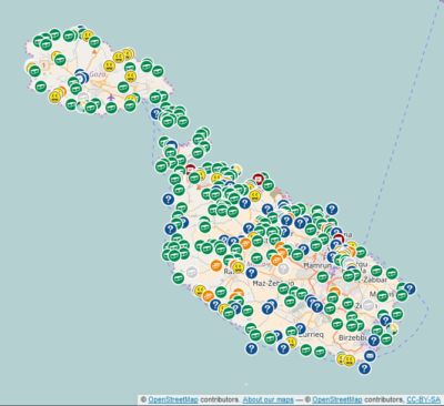Geocaching auf Malta - die Karte mit den Geocaches