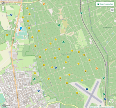 Karte von dem Wald, in dem die vielen hochfavorisierten Geocaches liegen