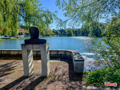 Blick über den ruhigen Schlossweiher in Neumarkt
