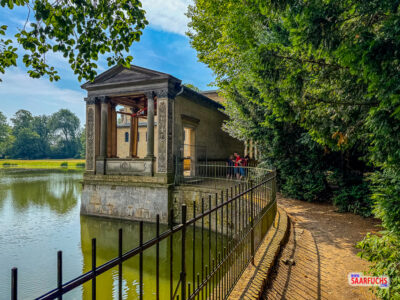 Rückblick auf die Friedenskirche und den Campanile über den Friedenssee