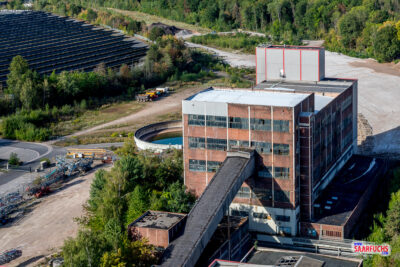 Blick auf Kohlenwäsche vom Fördergerüst von Schacht 4 der Grube Göttelborn