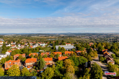 Blick auf Grubensiedlung vom Fördergerüst von Schacht 4 der Grube Göttelborn