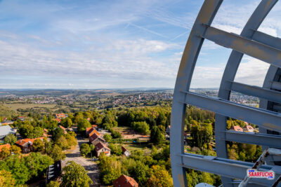 Blick nach Norden vom Fördergerüst von Schacht 4 der Grube Göttelborn