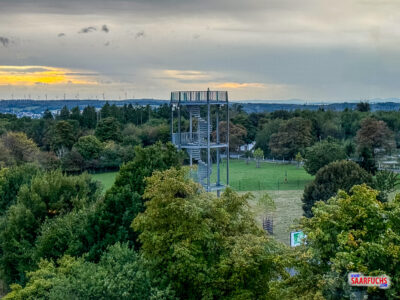 Panoramablick aus den Panoramafenstern des Drehrestaurants über den Westerwald